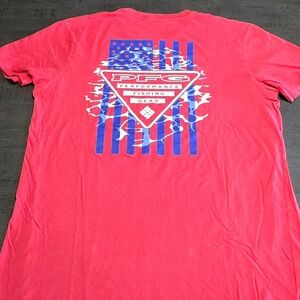 Columbia PFG Red American Flag Graphic Fishing Tee Men's Large